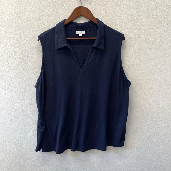 J. Jill Blouse Top Womens Plus Size 3X Navy Blue Knit Beachy Resort Vacation - Picture 1 of 8